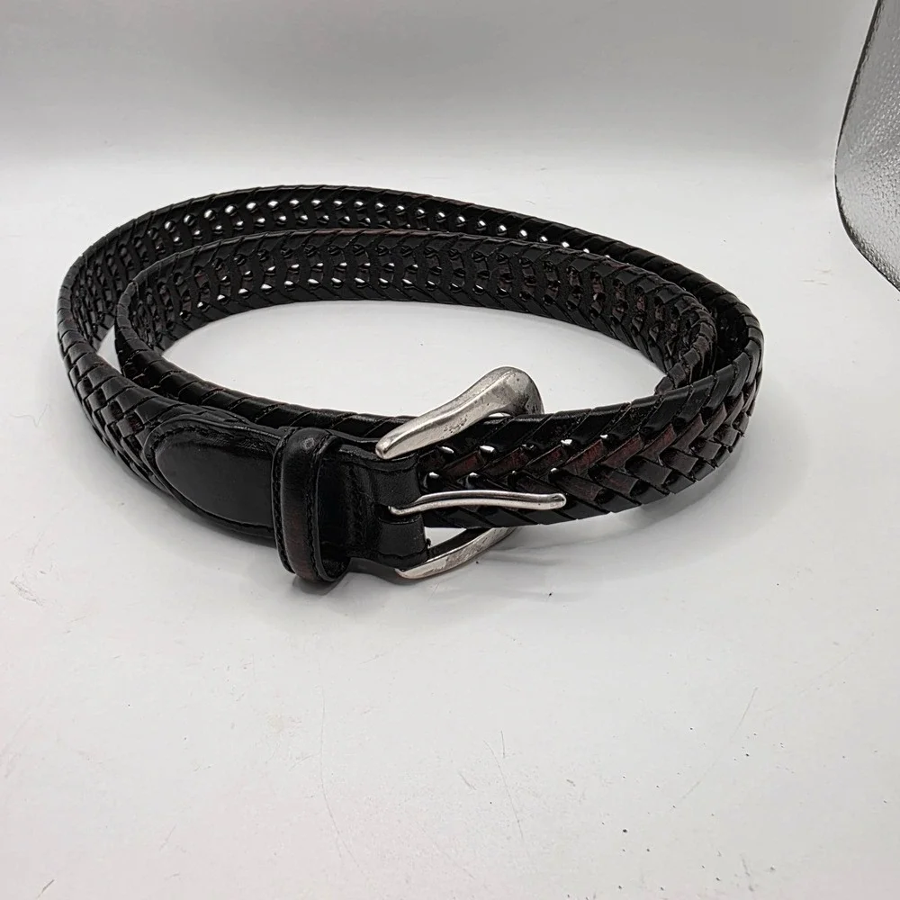 Brighton 94603 Dark Brown Braided Woven Leather Belt Silver Buckle 38